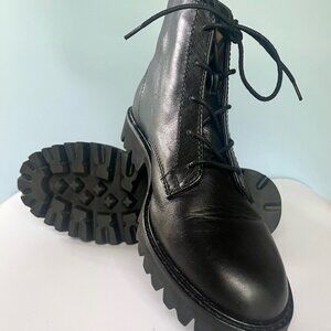 J. Crew Gwen Lug-Sole Lace-Up Boots in Polished Black Leather Ankle